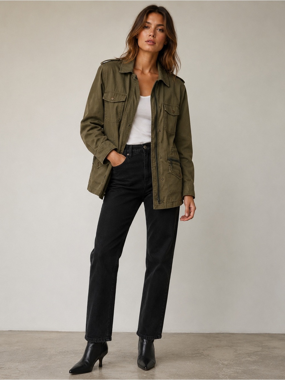 Lily Aldridge for Velvet Olive Military Utility Jacket 100% Cotton XS/S/M